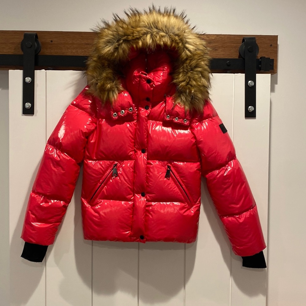 SAM. Girls’ Elsa Hooded Down Puffer Jacket with Faux Fur Hood - Size 14